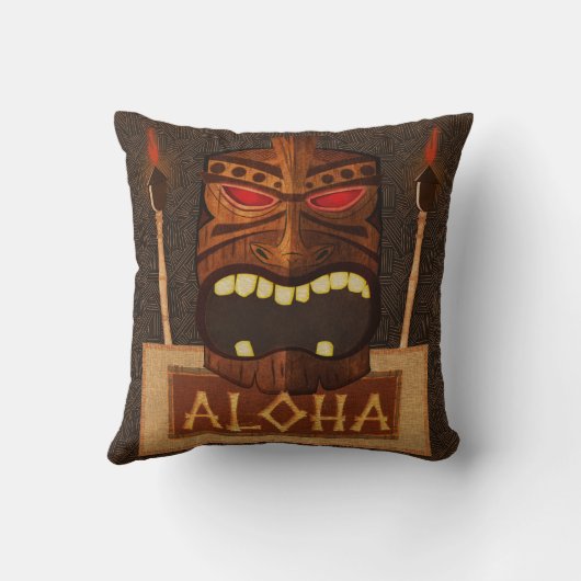 木製ティキマスクヴィンテージレトロルアウ（ハワイ式宴会）夏 クッション (裏面)