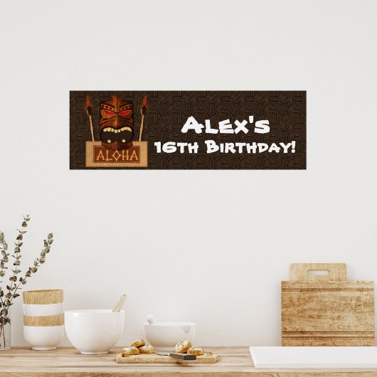 木製ティキヴィンテージレトロアロハルアウ（ハワイ式宴会）パーティーバナー ポスター (キッチン)