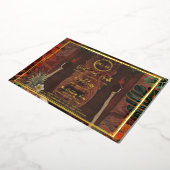 木製ティキヴィンテージ結婚ハワイアンの写真 箔招待状 (回転した状態)