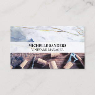 木製テーブルのコルク及びワインオープナー  大理石 名刺