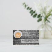 木製テーブルのコーヒーカップ 名刺 (スタンド正面)