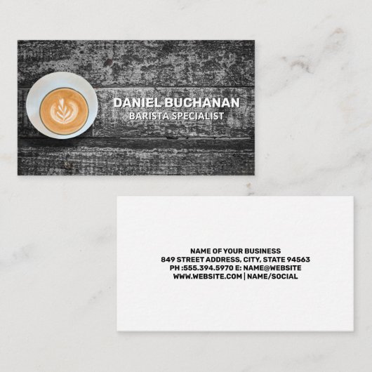 木製テーブルのコーヒーカップ 名刺 (正面/裏面)