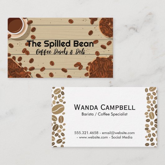 木製テーブルのコーヒー豆 名刺 (正面/裏面)