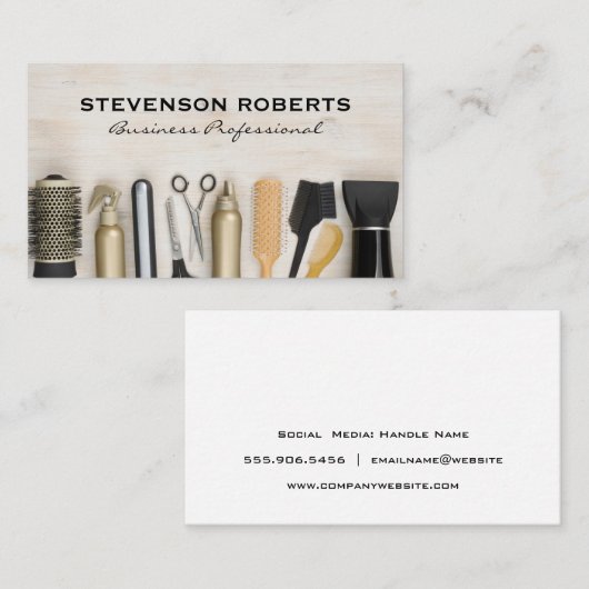 木製テーブルのヘアサロンツール 名刺 (正面/裏面)