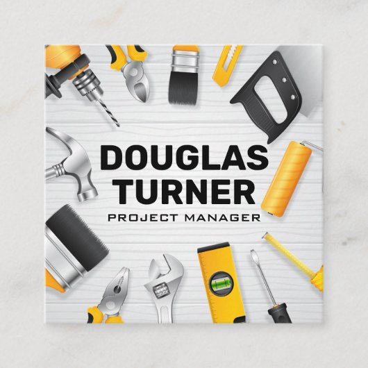 木製テーブルの建物ツール スクエア名刺 (正面)