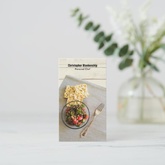 木製テーブルプレイス設定パーソナルシェフカスタム 名刺 (スタンド正面)