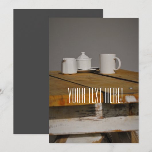 木製テー素朴ブル茶ポットカップ招待状カード 招待状 (正面/裏面)