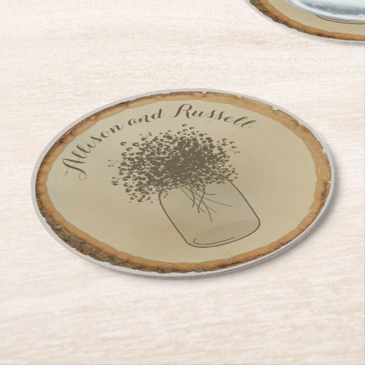 木製ディスク刺激を受けたなベビーの呼吸結婚式のコースター ラウンドペーパーコースター (アングル)