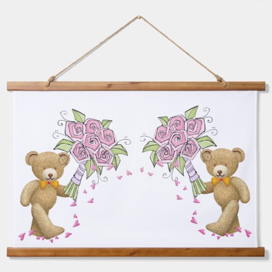 木製トップウォールタペストリークマの花フローラ 吊り下げ型タペストリー (正面)