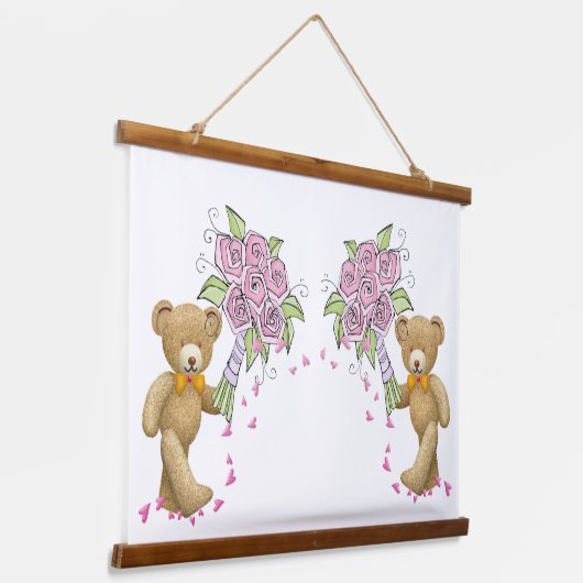 木製トップウォールタペストリークマの花フローラ 吊り下げ型タペストリー (傾斜あり)