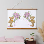 木製トップウォールタペストリークマの花フローラ 吊り下げ型タペストリー (寝室)