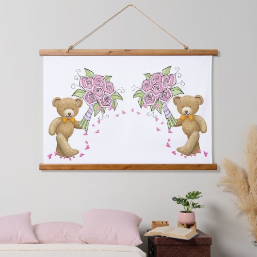 木製トップウォールタペストリークマの花フローラ 吊り下げ型タペストリー (寝室)