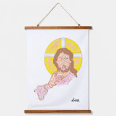 木製トップウォールタペストリー：イエス・キリスト 吊り下げ型タペストリー (正面)