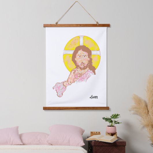 木製トップウォールタペストリー：イエス・キリスト 吊り下げ型タペストリー (寝室)