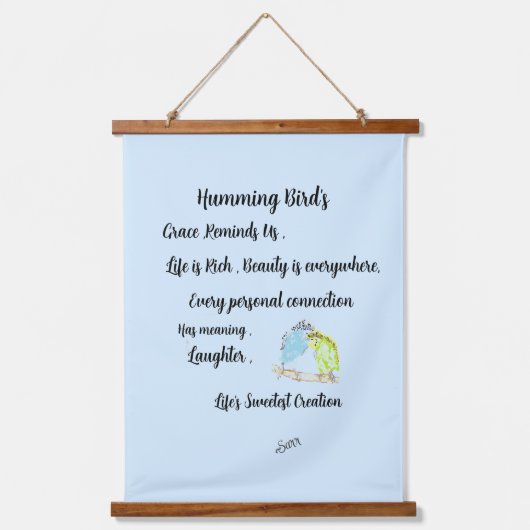 木製トップウォールタペストリー：ハミング鳥 吊り下げ型タペストリー (正面)