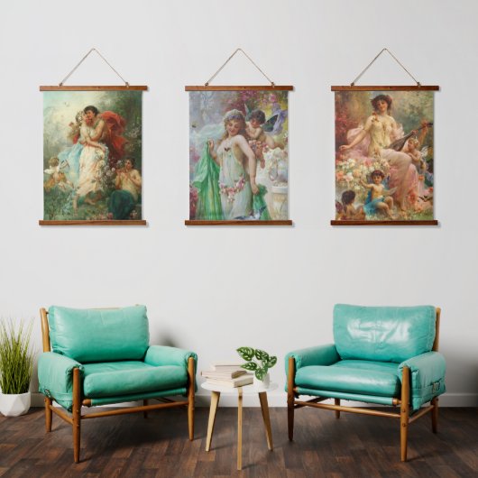 木製トップウォールタペストリー 吊り下げ型タペストリー (リビング)