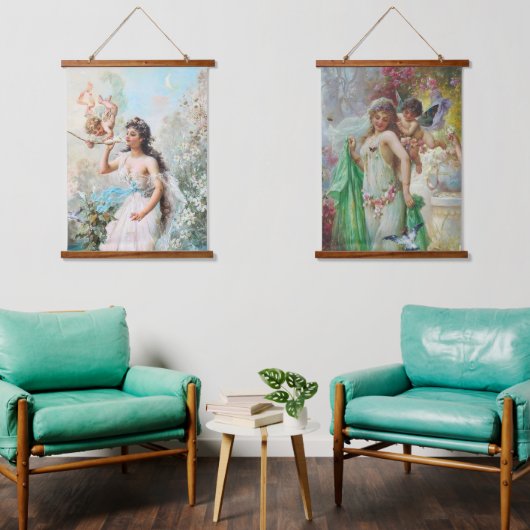 木製トップウォールタペストリー 吊り下げ型タペストリー (リビング)