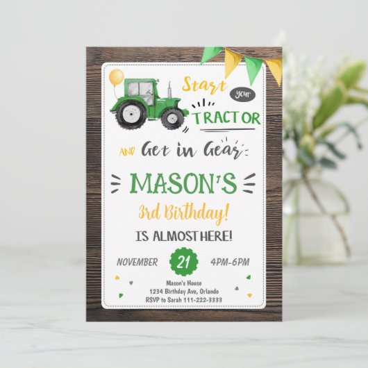 木製トラクター誕生日招待状 招待状 (スタンド正面)