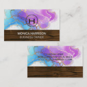 木製トリム |モノグラム |水彩金箔 名刺 (正面/裏面)