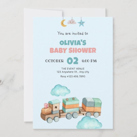 木製トレイントイズベビーシャワー招待状 招待状 (正面)