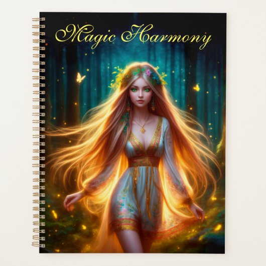 木製ニンフ妖精の女の子金ゴールド明るい森フローラ プランナー手帳 (正面)