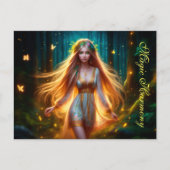 木製ニンフ妖精の女の子金ゴールド明るい森フローラ ポストカード (正面)