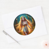 木製ニンフ妖精の女の子金ゴールド明るい森フローラ ラウンドシール (封筒)