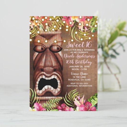 木製ハワイアンティキルアウ(ハワイ式宴会)サマースウィート16パーティー 招待状 (スタンド正面)