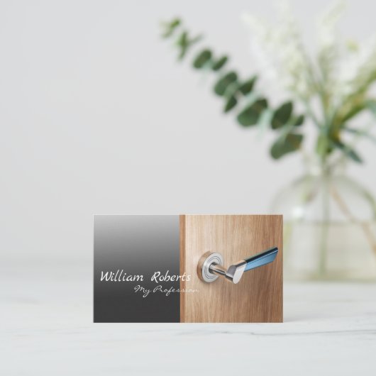 木製ハンドルドア訪問カードデザイン 名刺 (スタンド正面)