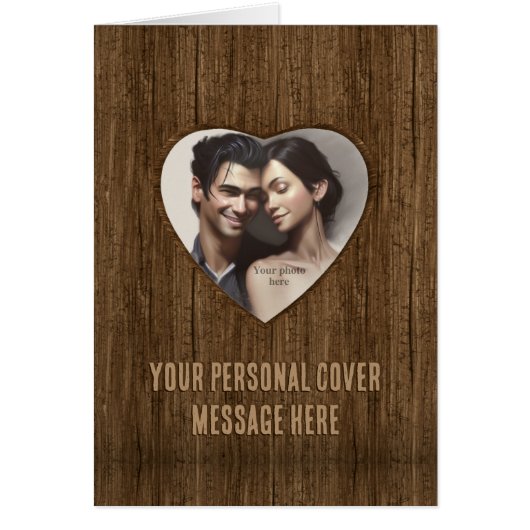 木製ハートの形状 – ロマンチックカスタムなフォトカード (正面)