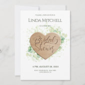 木製ハートユーカリ素朴ブライダルシャワー 招待状 (正面)