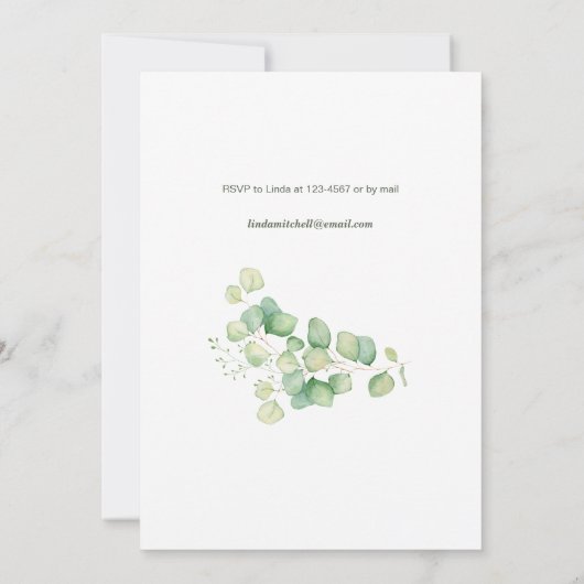 木製ハートユーカリ素朴ブライダルシャワー 招待状 (裏面)