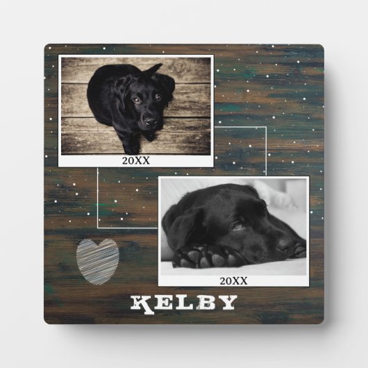 木製ハート型ペット犬写真メモリアル フォトプラーク (正面)