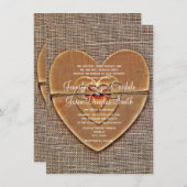 木製ハート素朴バーラップカントリー結婚式招待状 招待状 (正面/裏面)