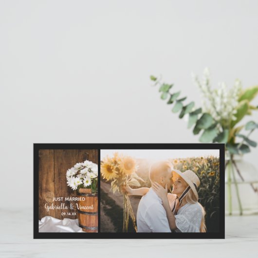 木製バケットとデイジー国たった今結婚しました 案内状 (スタンド正面)