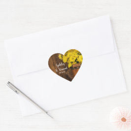 木製バケットと黄色デイジーカントリーウェディング ハートシール