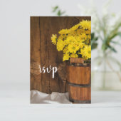 木製バケットイエローデイジーカントリーウェディングRSVP 出欠カード (スタンド正面)