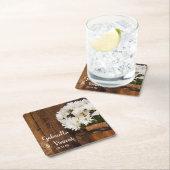 木製バケットホワイトデイジーカントリーバ結婚ンズ スクエアペーパーコースター (インサイチュ)