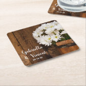木製バケットホワイトデイジーカントリーバ結婚ンズ スクエアペーパーコースター (アングル)