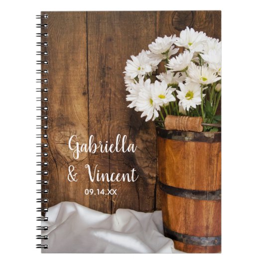 木製バケットホワイトデイジーカントリーバ結婚ンズ ノートブック (正面)