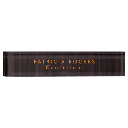 木製バックグラウンドオレンジブラウンプロフェッショナル デスクネームプレート (正面)