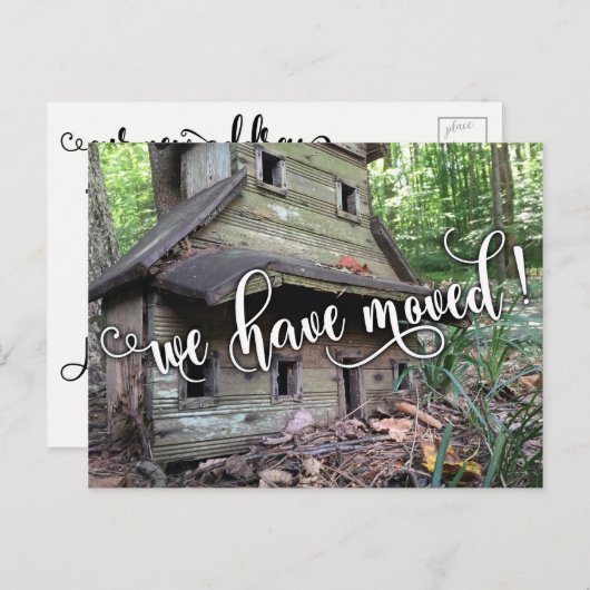 木製バードハウス写真"引っ越しました"通知, 2 案内ポストカード (正面/裏面)