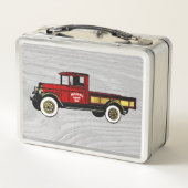 木製パターンのヴィンテージの赤いトラック メタルランチボックス (裏面)