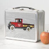 木製パターンのヴィンテージの赤いトラック メタルランチボックス (インサイチュ)