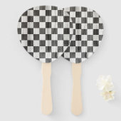 木製パタ市松模様にン ハンドファン (正面&裏面)