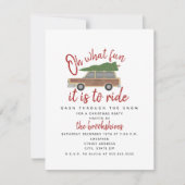 木製パネルカークリスマスツリーああ何おもしろいパーティー 招待状 (正面)