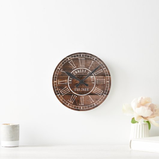 木製パレッ素朴ト白ローマ数字ファミリ ラウンド壁時計 (ホーム)