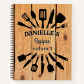 木製パーソナライズされたレシピ手帳 ノートブック (正面)
