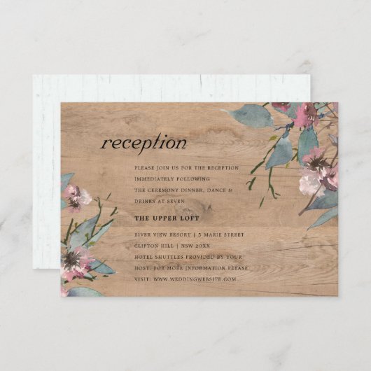 木製ピンクユーカリフローラ結婚披露宴 エンクロージャーカード (正面/裏面)