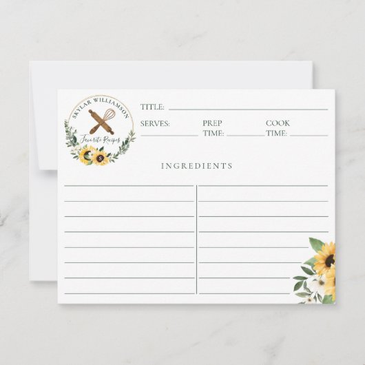 木製ピ転がン&ウィスクイエローサンフラワーレシピ ノートカード (正面)
